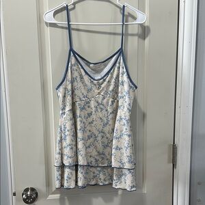 Sugarfox Blue Floral Spaghetti Strap Tank Top